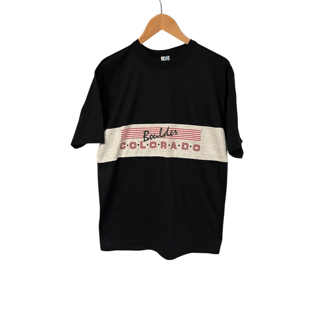 Vtg USA Single Stitch Streetwear Boulder Colorado 80s 90s Artex Black T-Shirt XL